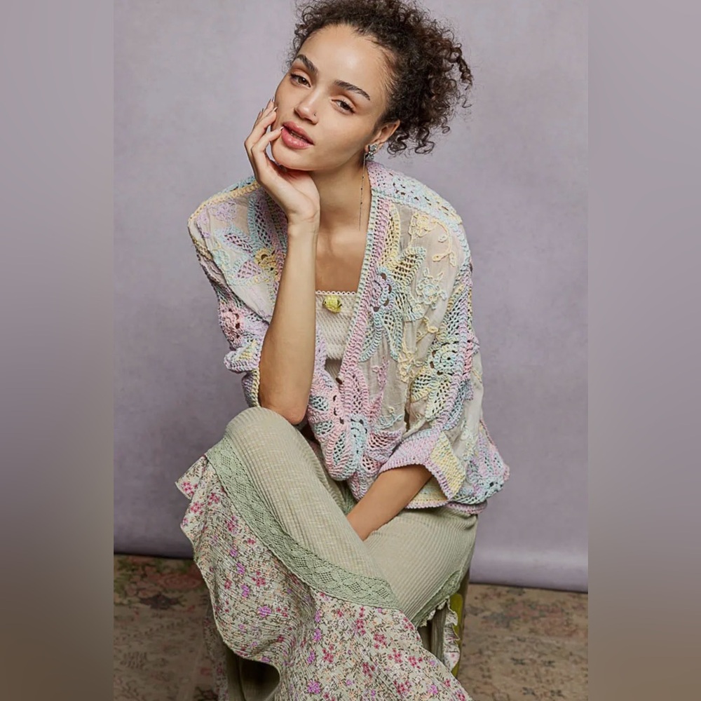 POL Flower Pastel Multicolor Crochet Kimono🌺